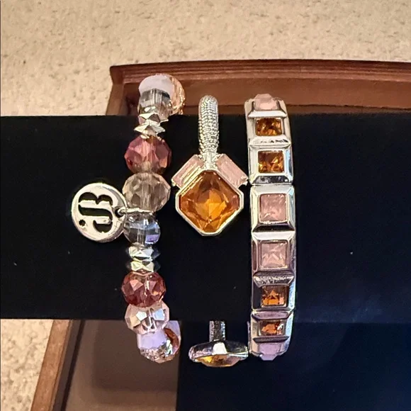 Bomb Party Peach Stack. Elegant Silver, Peach and Pink Bracelet Set - Picture 5 of 8